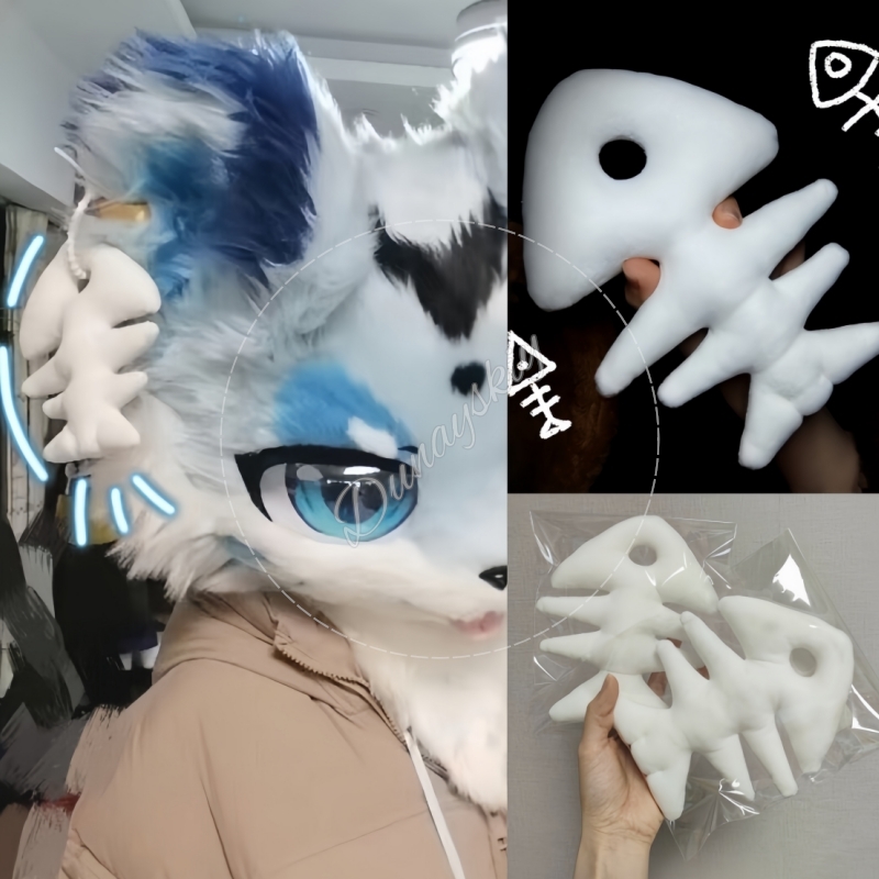 Fishbones Cosplay Prop - Plüsch-Fischgräten-Schlüsselanhänger für Fursuit-Cosplay-Zubehör, pelzige Fischgräten-Plüsch-Requisite, verschiedene