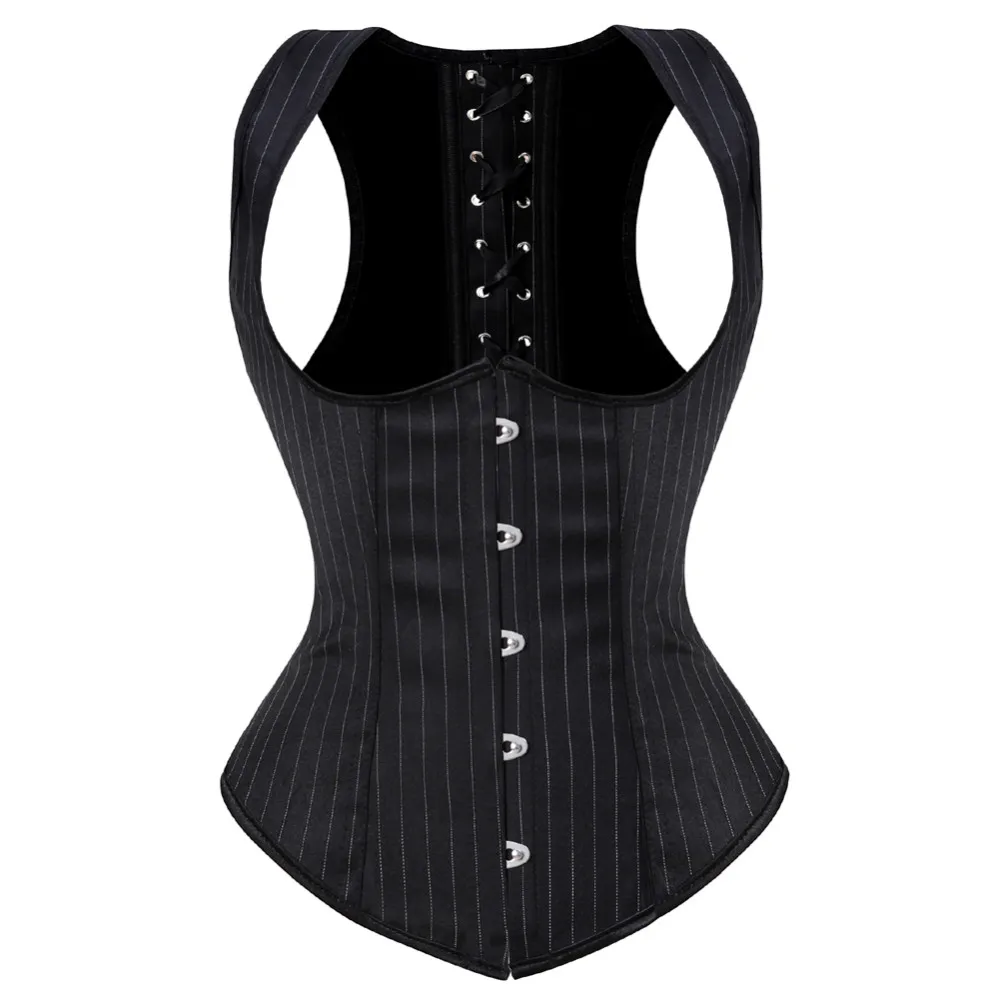 Boning Corset Steel - Damen Gothic Jacquard Unterbrustkorsett Sexy Schultergurte